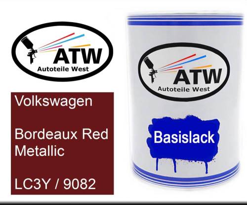 Volkswagen, Bordeaux Red Metallic, LC3Y / 9082: 500ml Lackdose, von ATW Autoteile West.